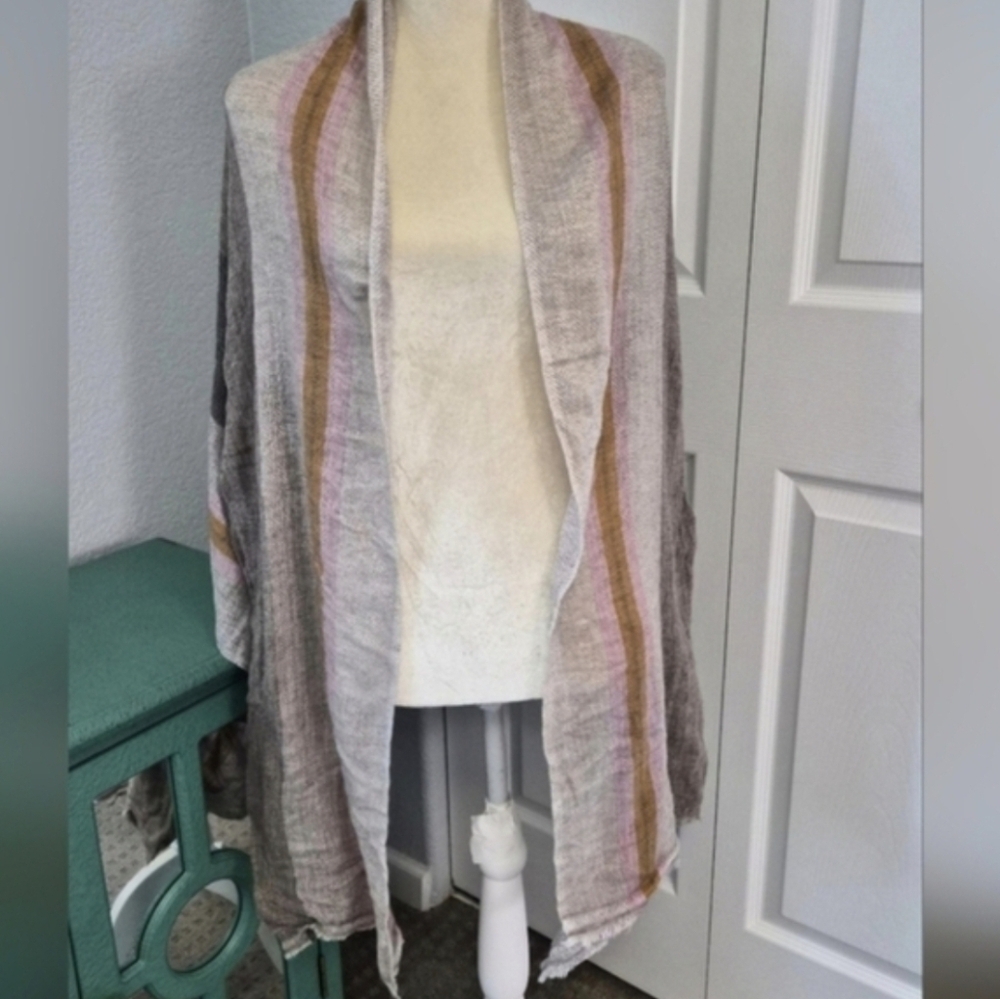 100% Nepal Pashmina Shawl Wrap Scarf Neutral Blush Stripe